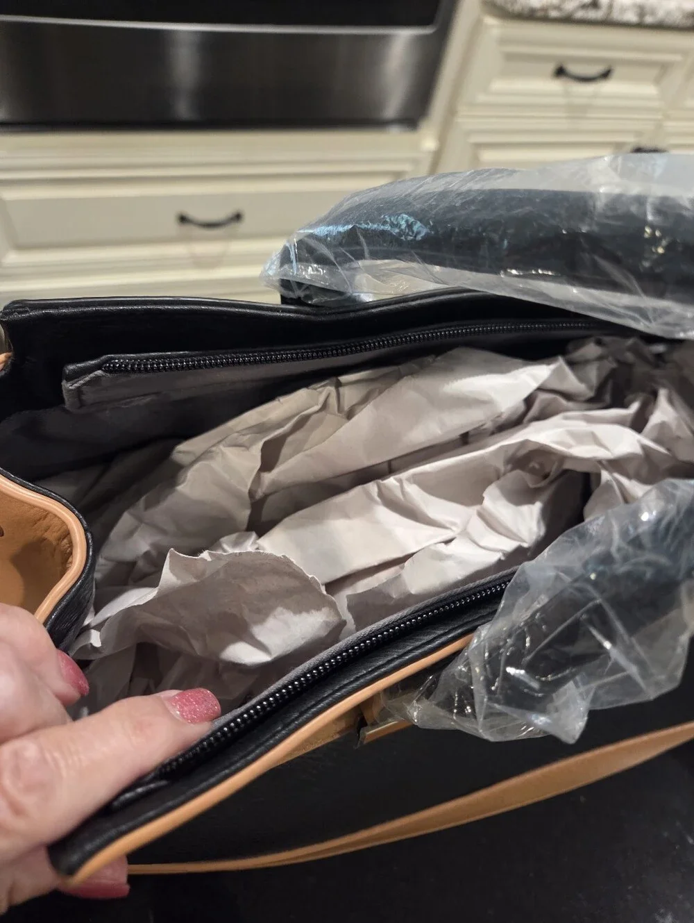 Black & Tan Color Block Tote, Large Structured Travel Work Shoulder Bag